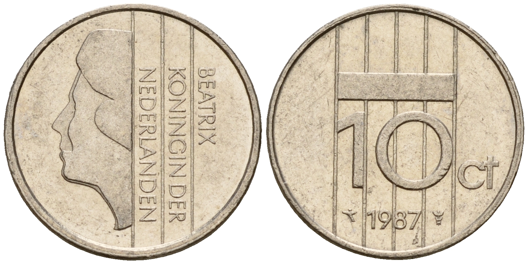 Нидерланды 10 центов 1987 Беатрикс (1980-2013) KM 203 никель    4598-367