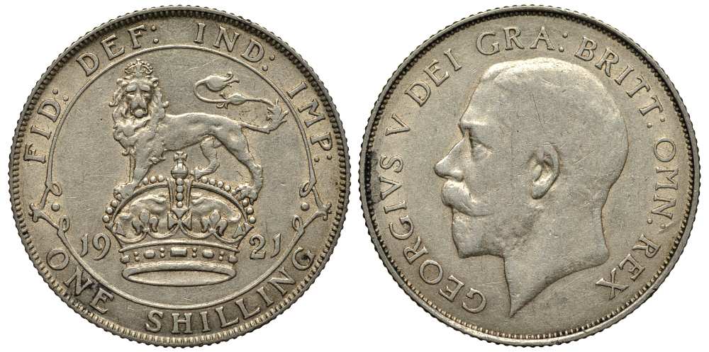 Великобритания 1 шиллинг 1921 Георг V (1910-1936) KM 816a, Spink 4023А серебро 1518-1315