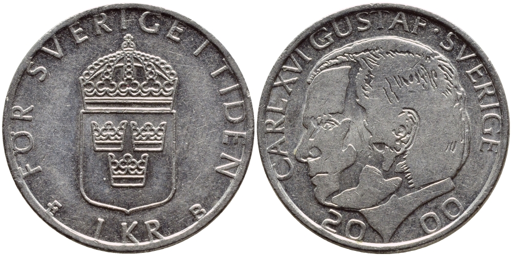 Швеция 1 крона 2000 Карл XVI Густав (1973- ) KM 852а медно-никель 4364-3454