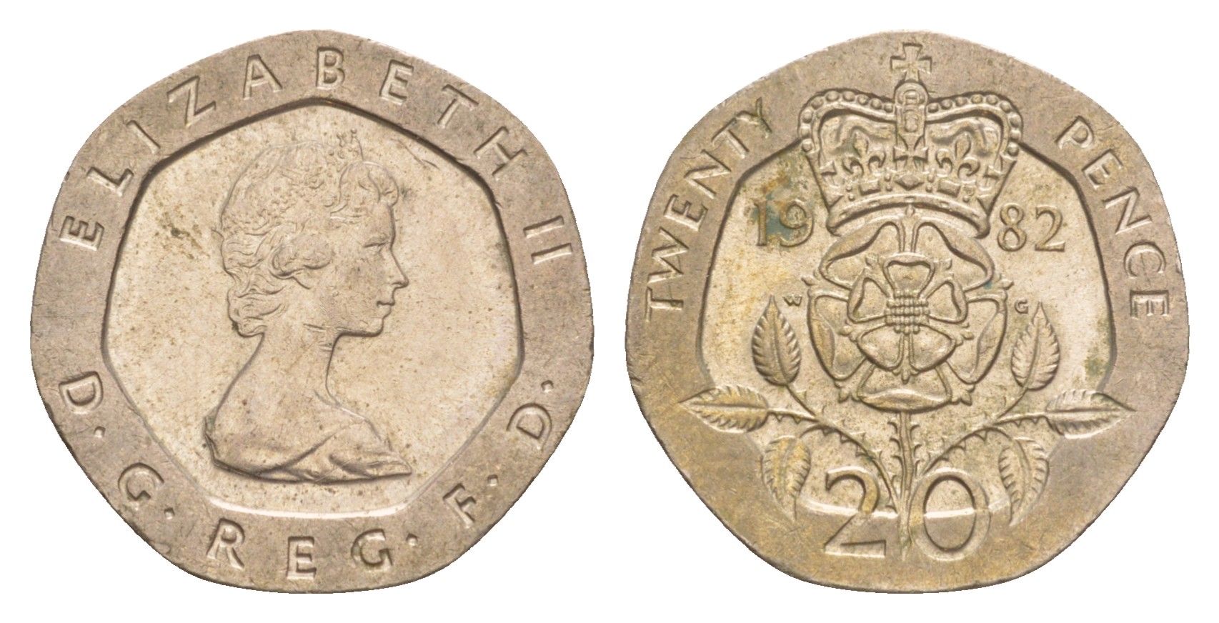 Великобритания 20 пенсов 1982 Елизавета II (1952-2022) KM 931, Spink 4230 (G1) медно-никель 4639-822