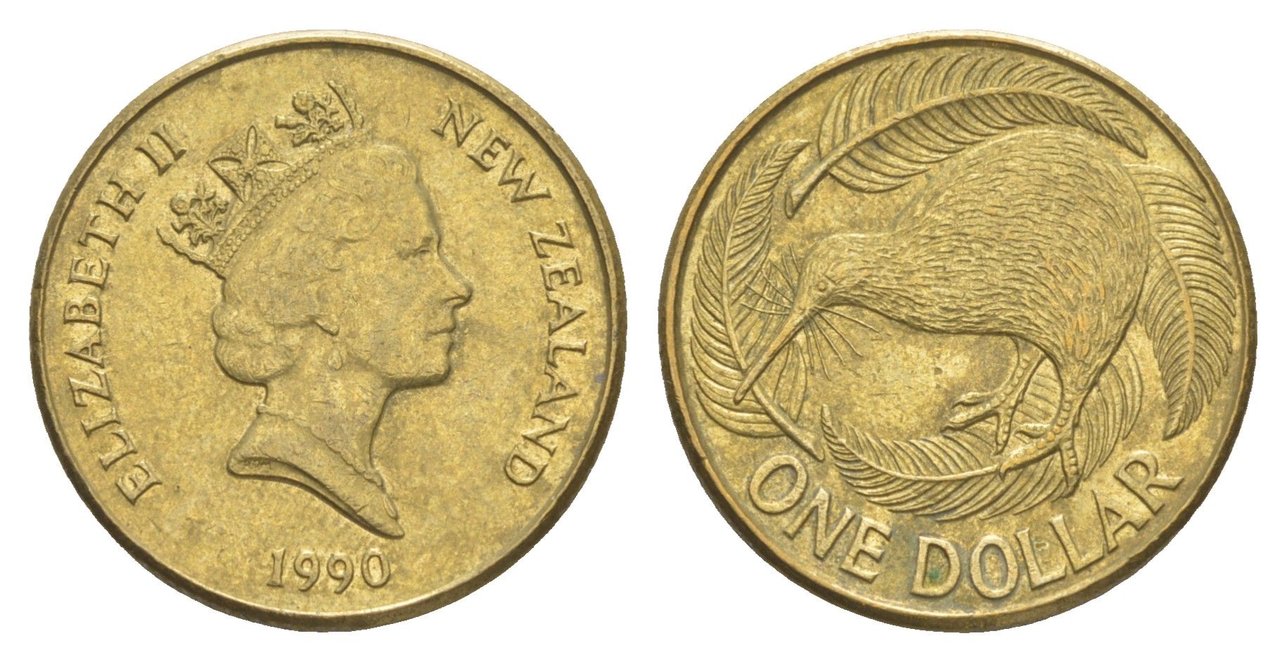 Новая Зеландия 1 доллар 1990 Елизавета II (1952-2022), птица киви KM 78 алюминиевая бронза 4652-251