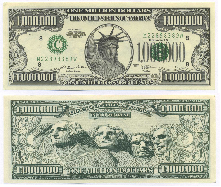 США 1000000000 ДОЛЛАРОВ 2000 СУВЕНИРНАЯ БАНКНОТА, LIBERTY, СТАТУЯ СВОБОДЫ НА ОСТРОВЕ ЭЛЛИС бумага UNC (ПРЕСС) 8588-31-3-2