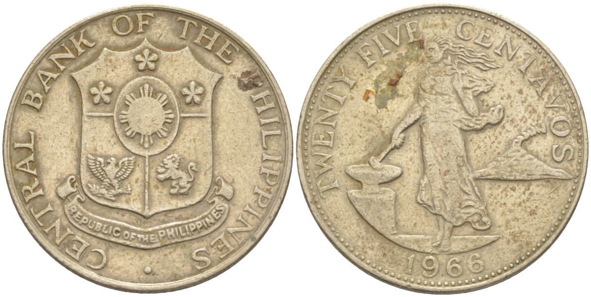 Филиппины 25 сентаво 1966 KM 189.1 медь никель цинк 219-951