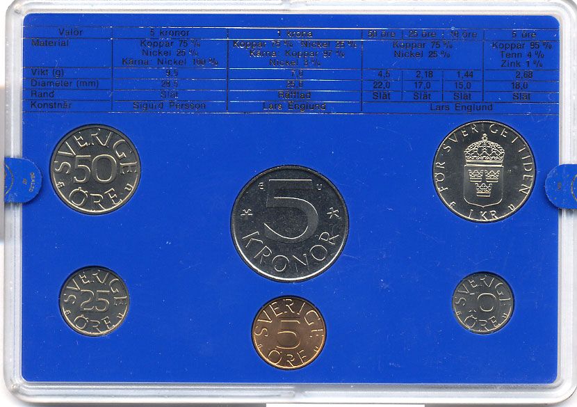 Швеция набор монетного двора из 6 монет 1980 в пластике, Карл XVI Густав (1973- ) KM MS15 UNC 4-3-6-118