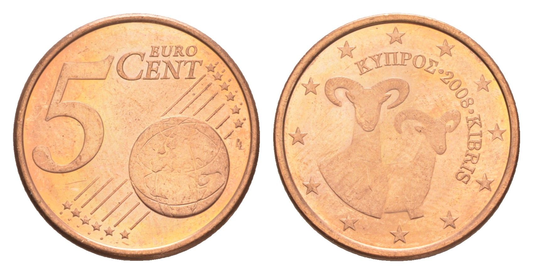 Кипр 5 евроцентов 2008 KM 80 сталь плакированная медью BU 4649-1126