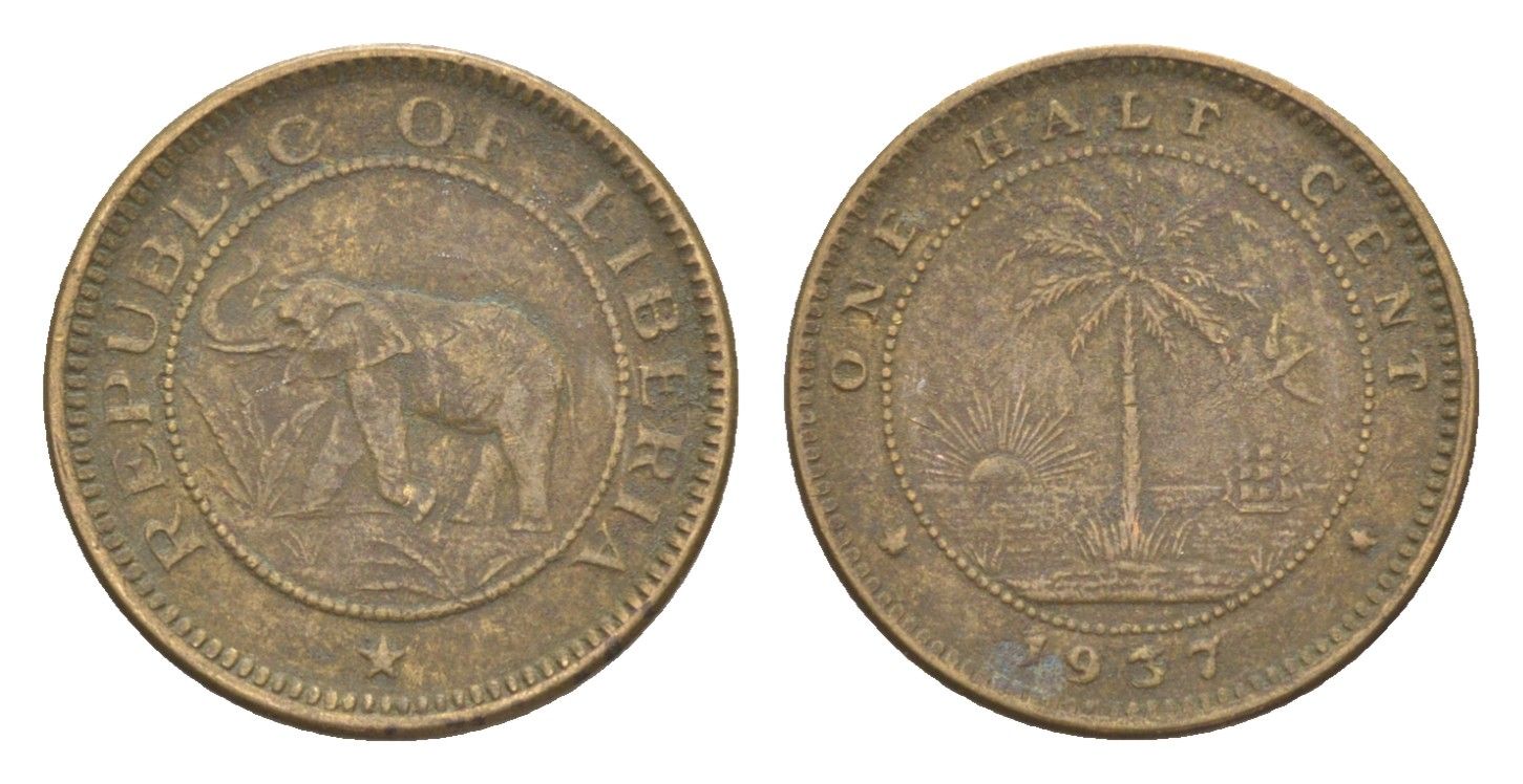 Либерия 1/2 цента 1937 KM 10 латунь 4614-748