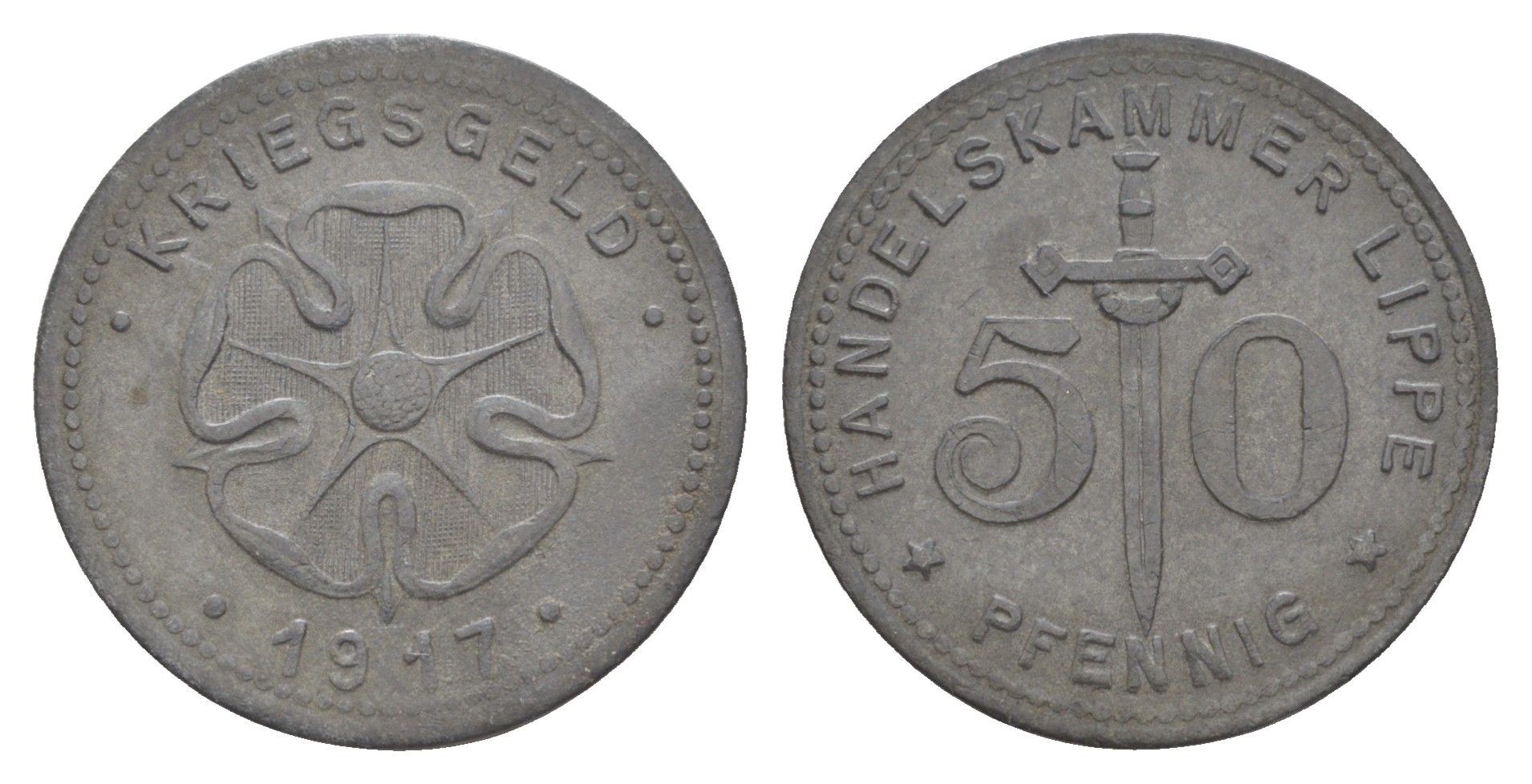 Липпе 50 пфеннигов 1917 Funck 299.3, Men18 19243.5 цинк 4637-1222