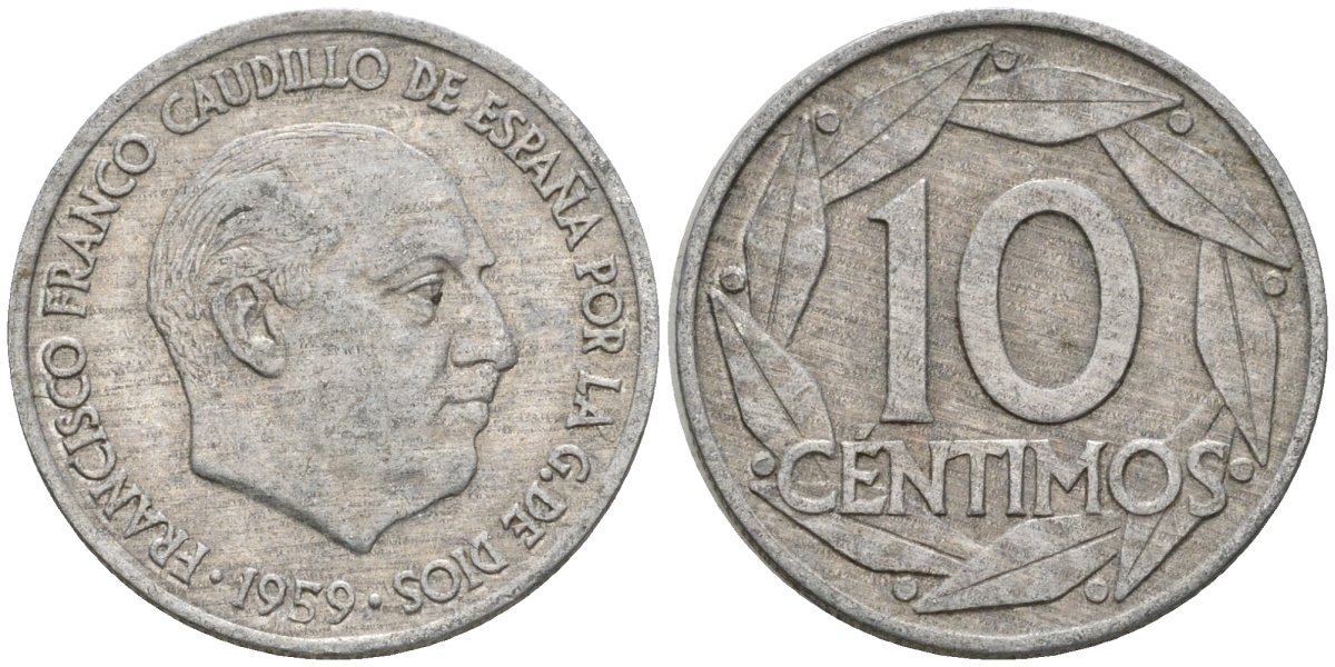 Испания 10 сентимо 1959 Франсиско Франко (1939-1975) KM 790 алюминий 4602-1218