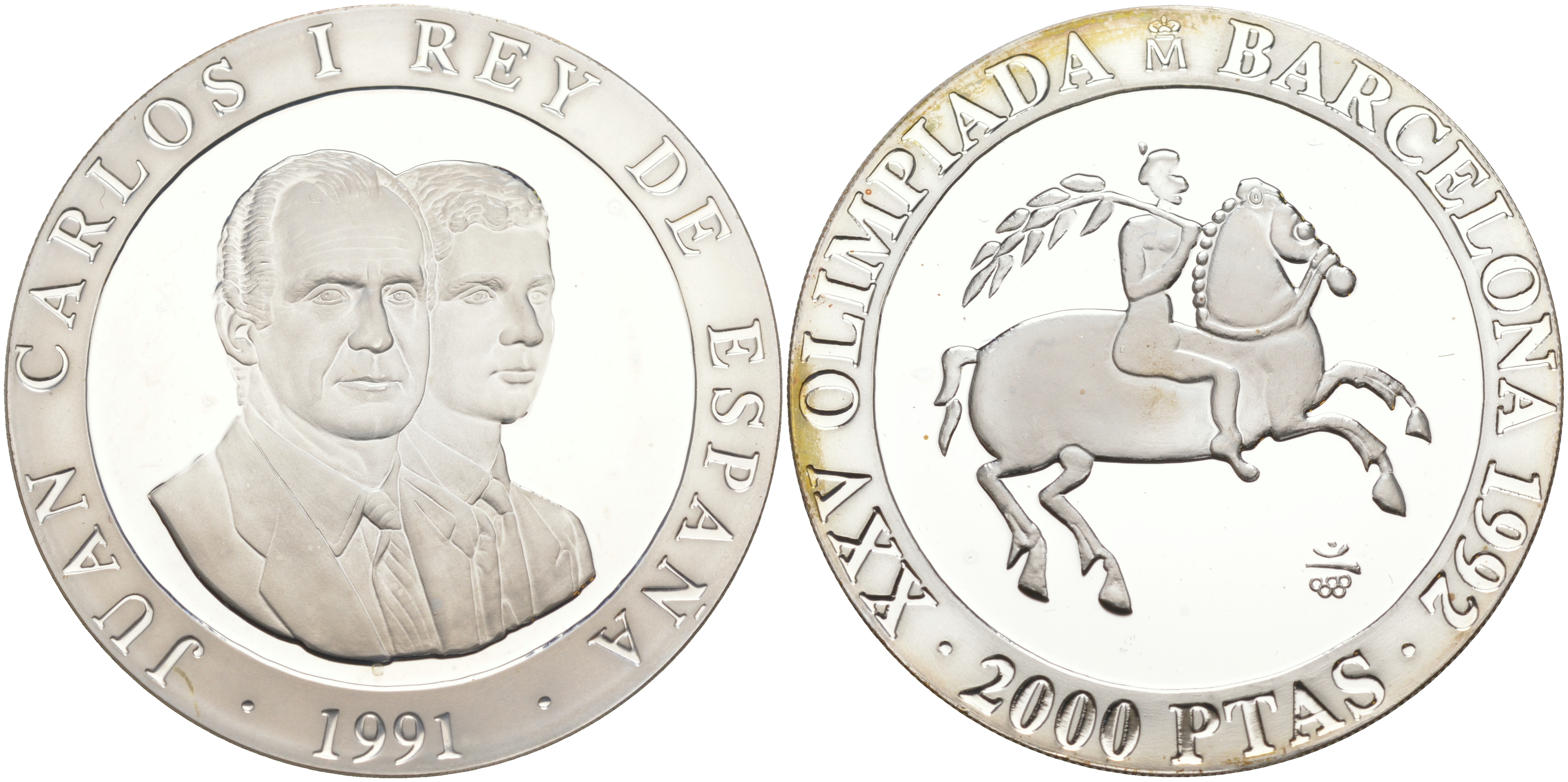 Испания 2000 песет 1991 XXV летние Олимпийские игры 1992 года в Барселоне, средневековый всадник KM 889 серебро PROOF 1072-8-44