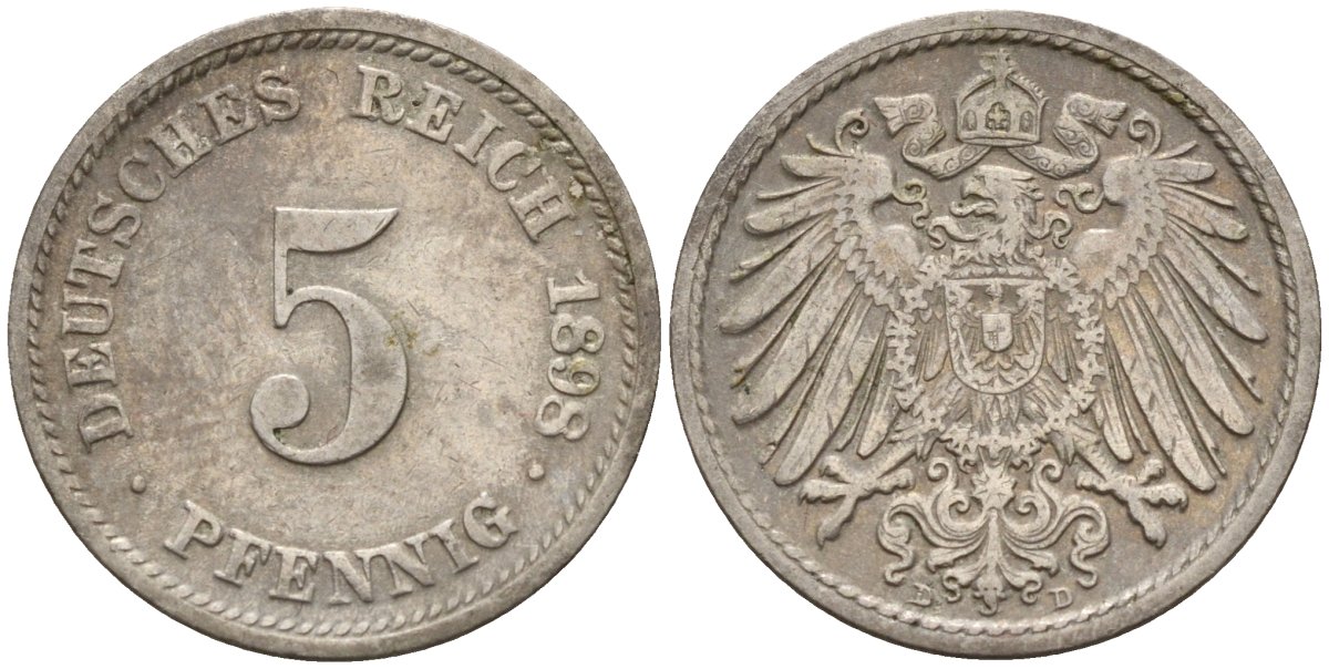 Германия 5 пфеннигов 1898 D KM 11, J. 12 медно-никель 4151-418