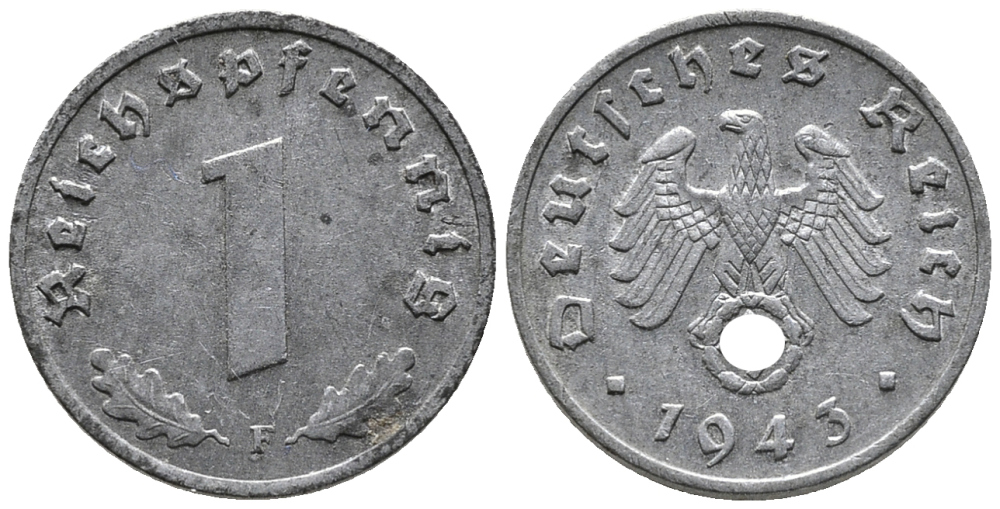 ГЕРМАНИЯ 1 РЕЙХСПФЕННИГ 1943 F KM 97, J. 369 цинк 39-1223