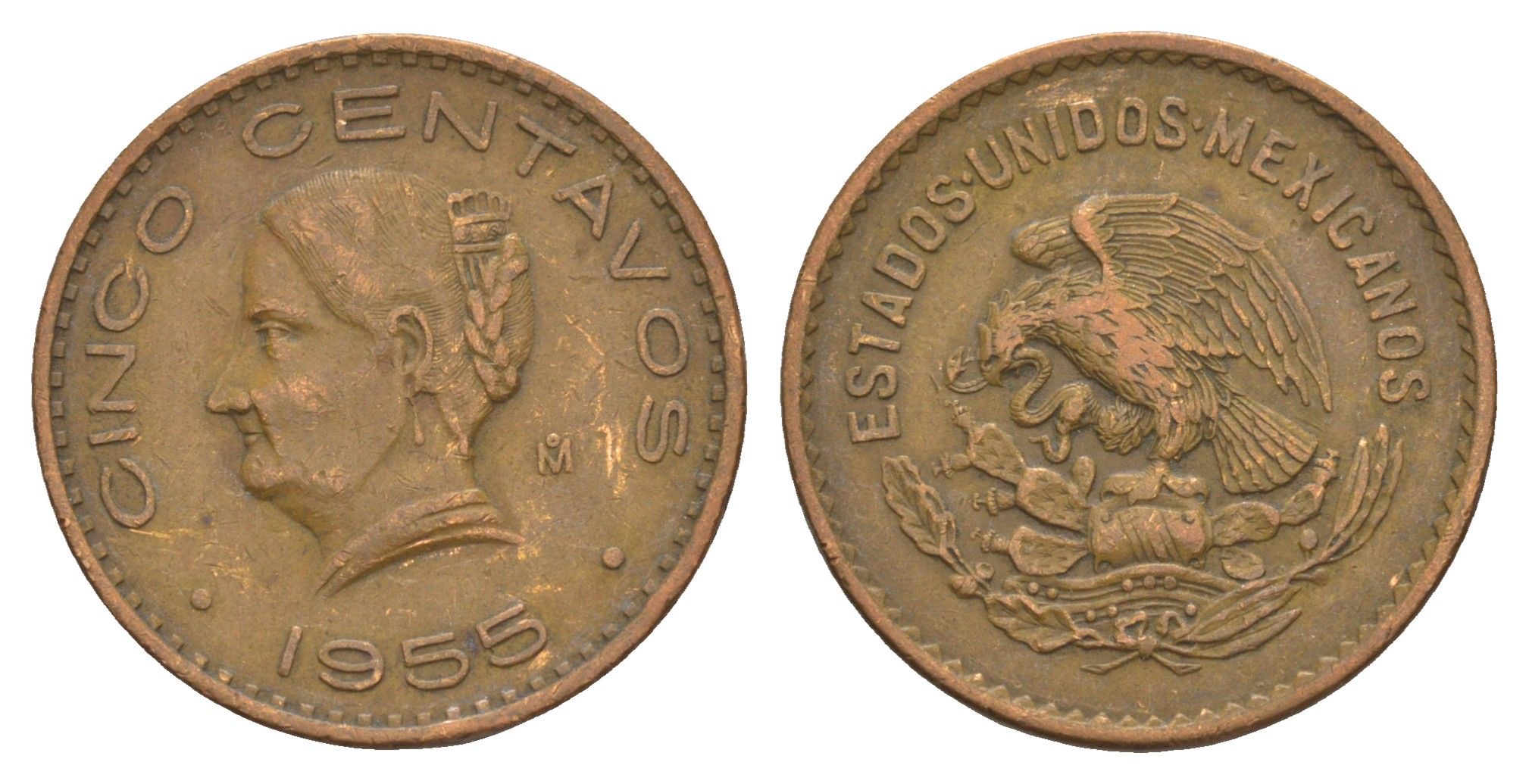 Мексика 5 сентаво 1955 KM 424 бронза 4656-1151