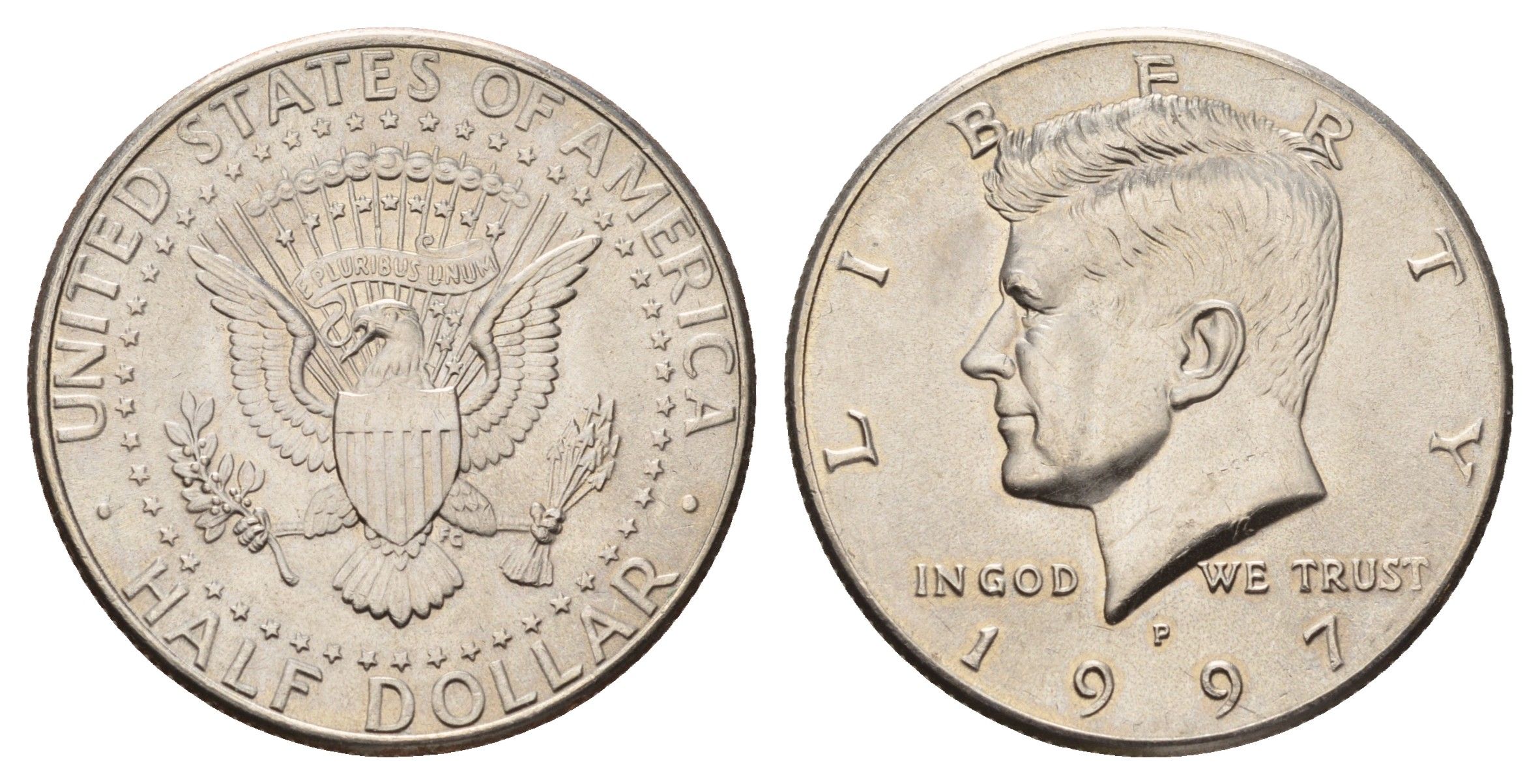 США 1/2 доллара (50 центов) 1997 P, Джон Кеннеди KM A202b медь плакированная медно-никелем UNC 4672-725