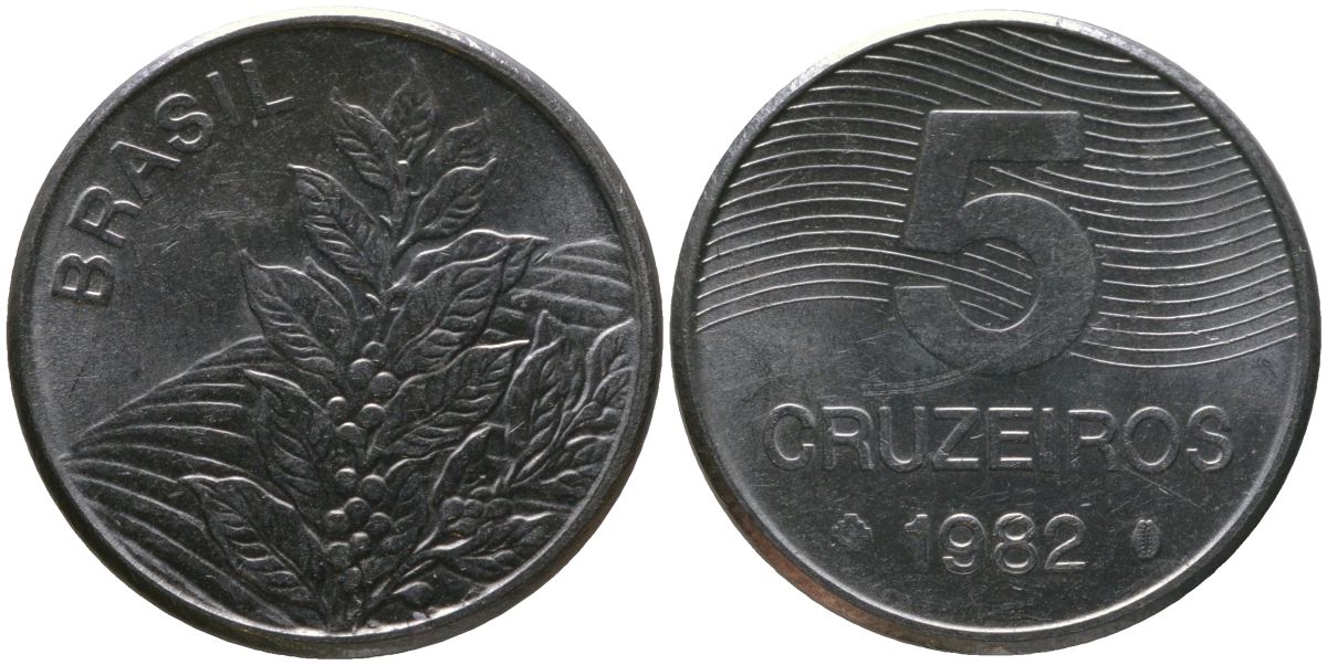 Бразилия 5 крузейро 1982 KM 591, Schon 100 нержавеющая сталь 4514-755