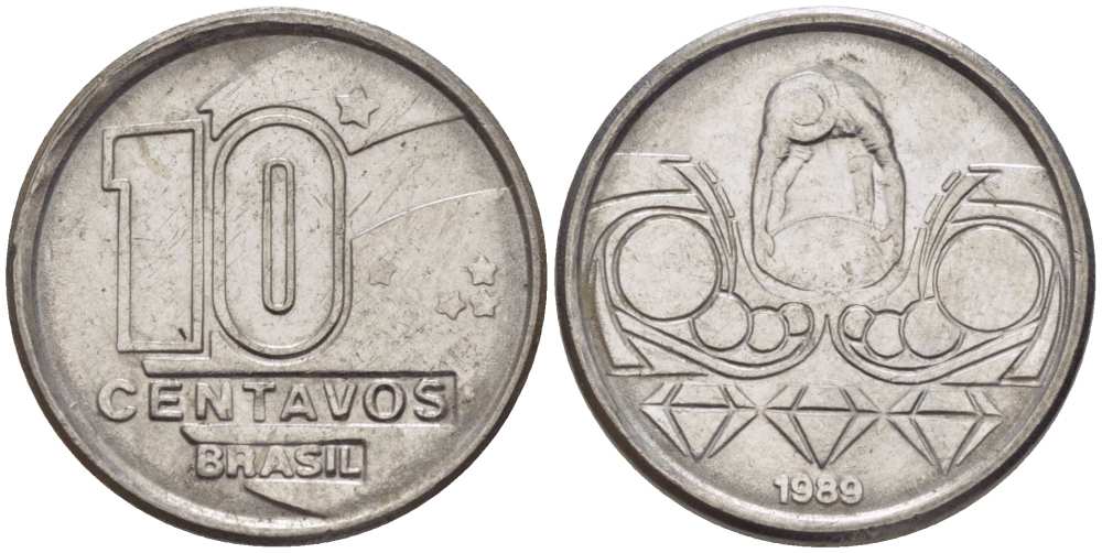 Бразилия 10 сентаво 1989 золотодобыча KM 613 нержавеющая сталь 116-656