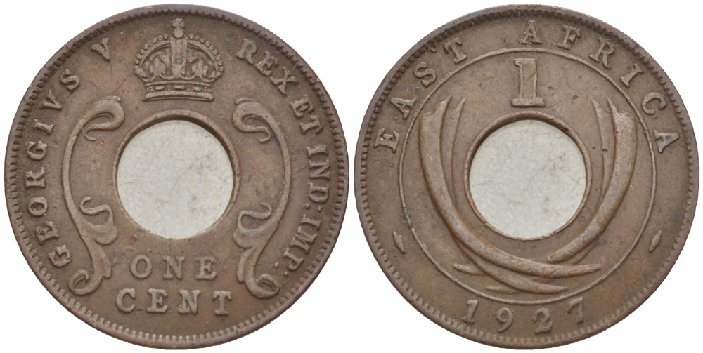 Британская Восточная Африка 1 цент 1927 Георг V (1910-1936) KM 22 бронза 110-821