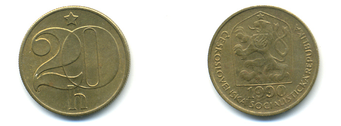ЧЕХОСЛОВАКИЯ 20 ГЕЛЛЕРОВ 1980 KM 74 латунь 89-1817