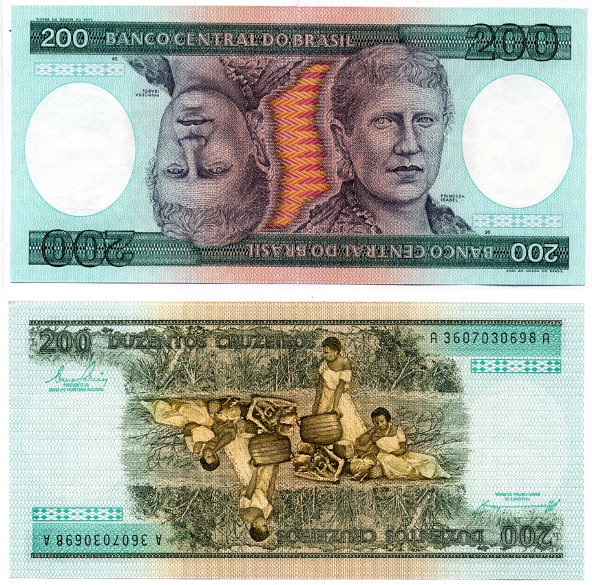 Бразилия 200 крузейро 1984 серия А 3607, подпись 21 Pick 199b бумага UNC (пресс) 8603-39-1-2