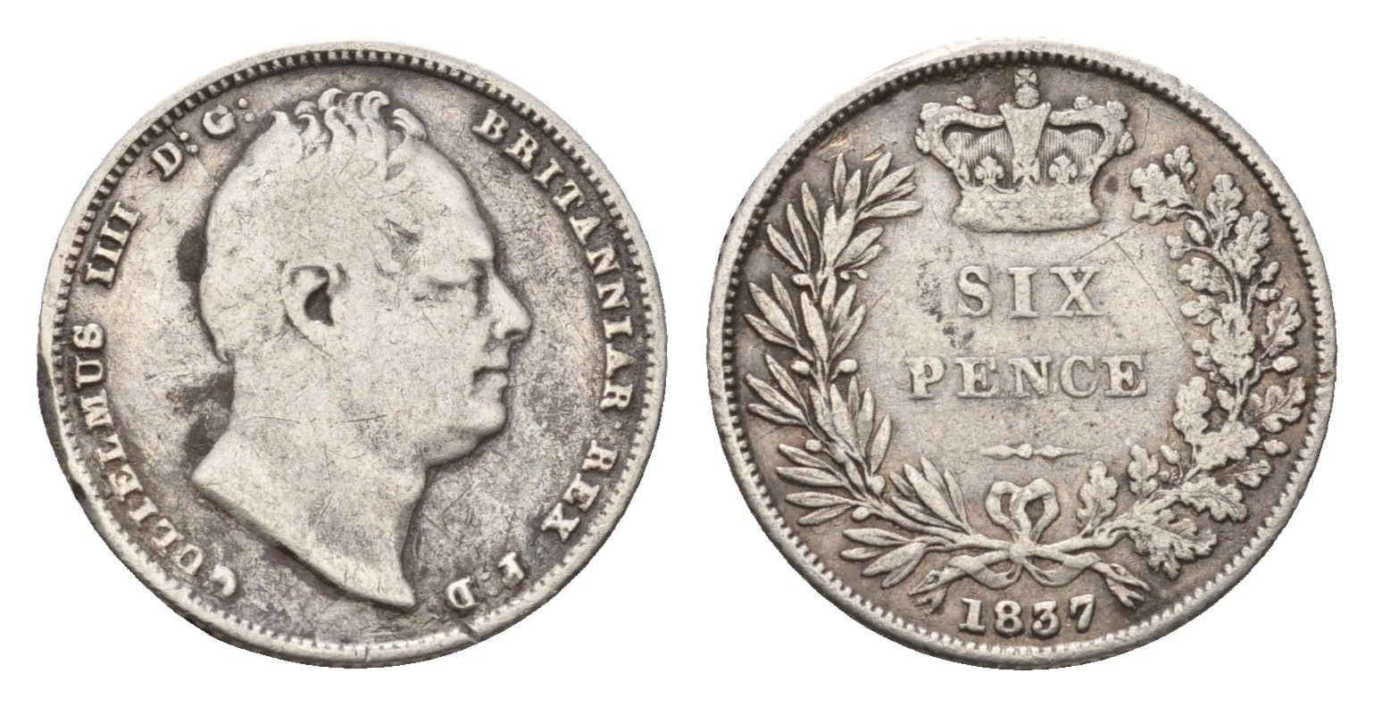 Великобритания 6 пенсов 1837 Вильгельм IV (1830-1837) KM 712, Spink 3836 серебро 603-1541