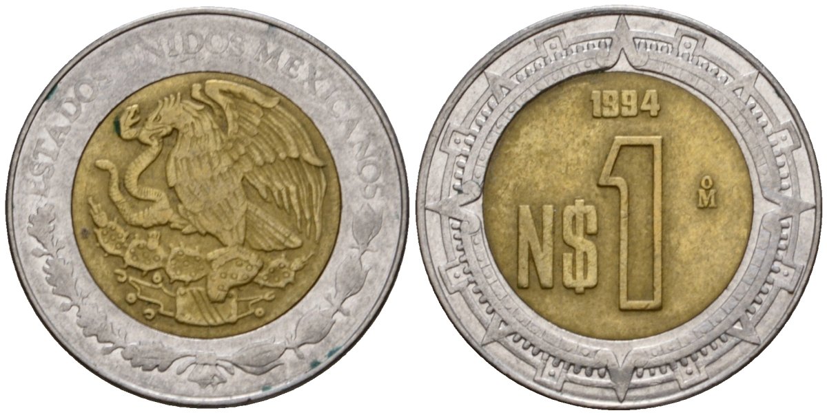 Мексика 1 песо 1994 KM 550 биметалл 4603-1134