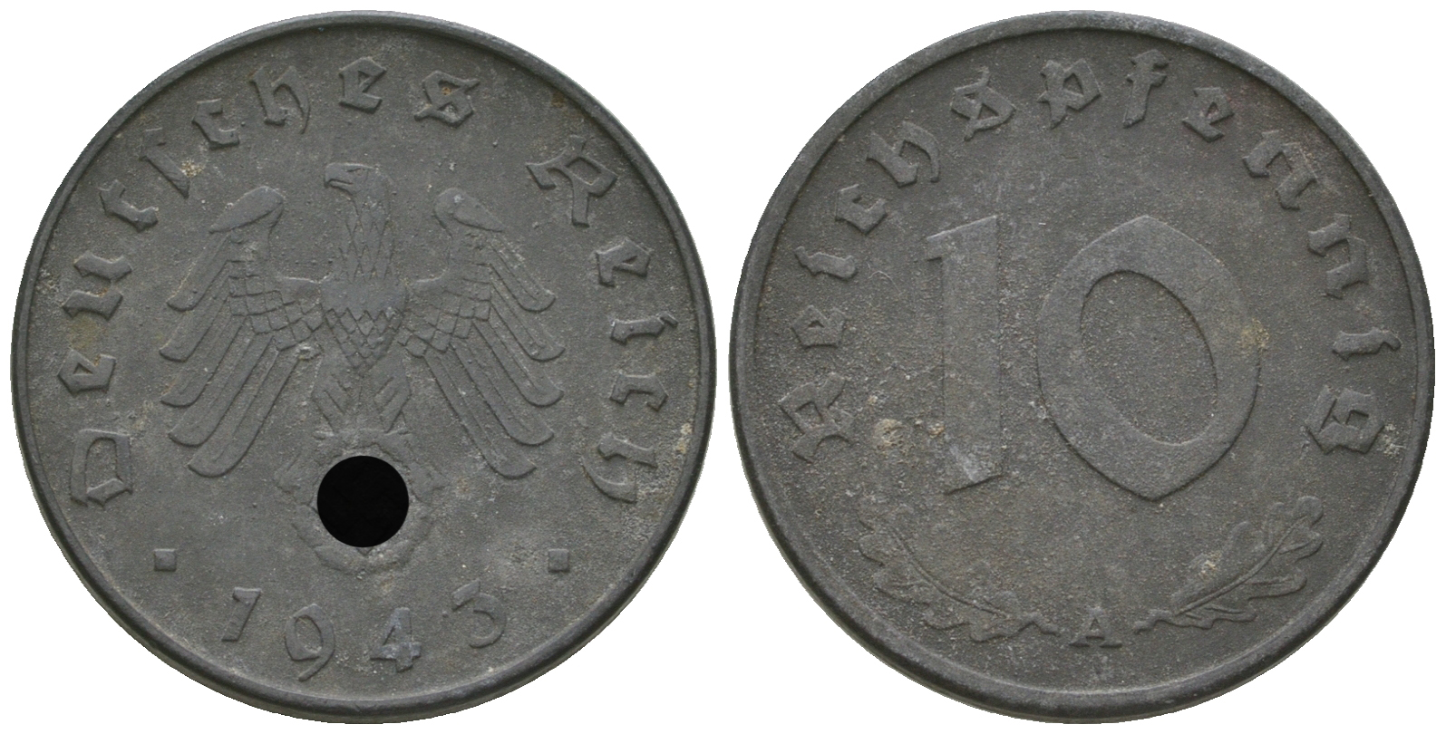 Германия 10 рейхспфеннигов 1943 A KM 101, J. 371 цинк   4589-1257