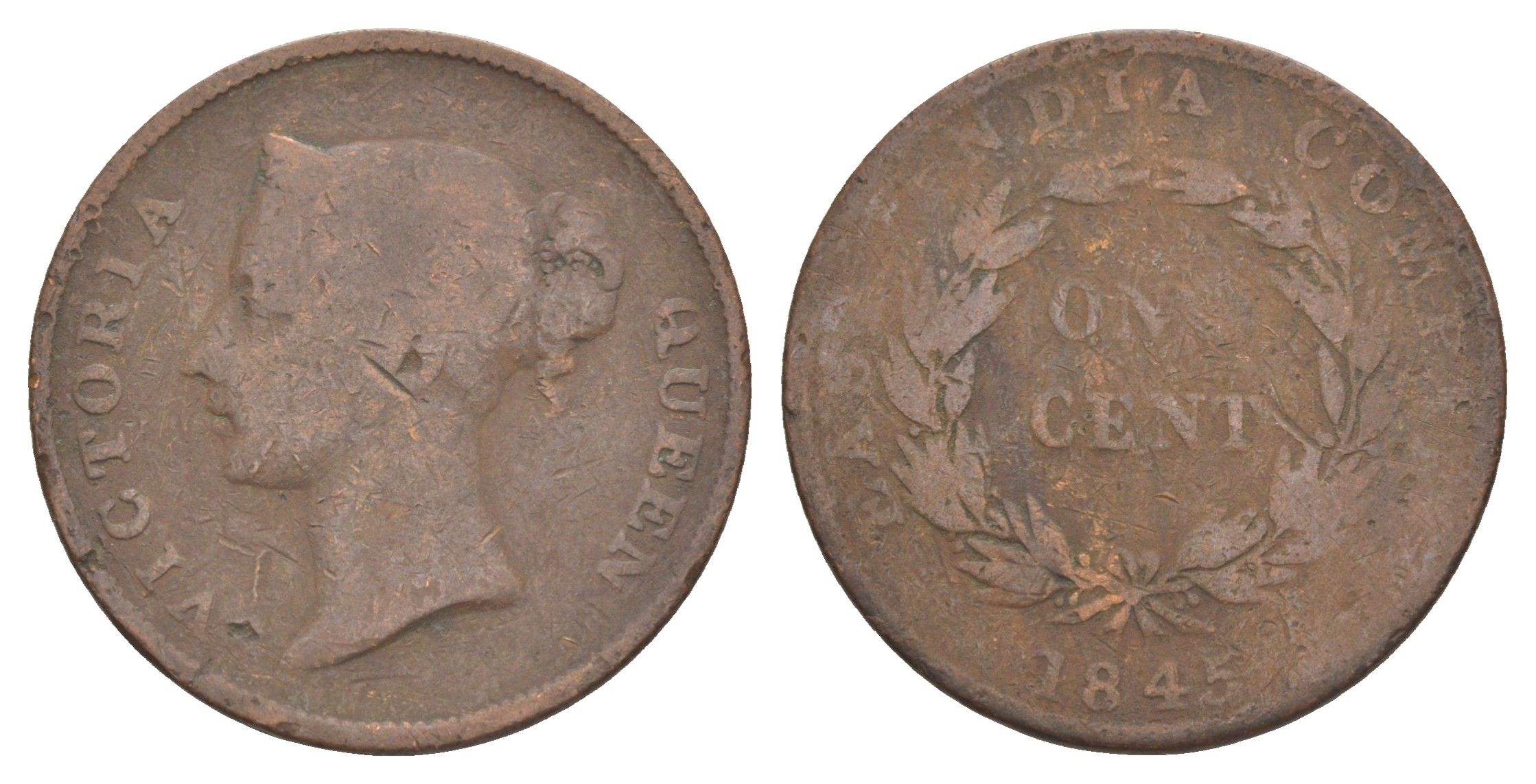 Стрейтс Сетлментс 1 цент 1845 Виктория (1837-1901) KM 3 медь 4642-417