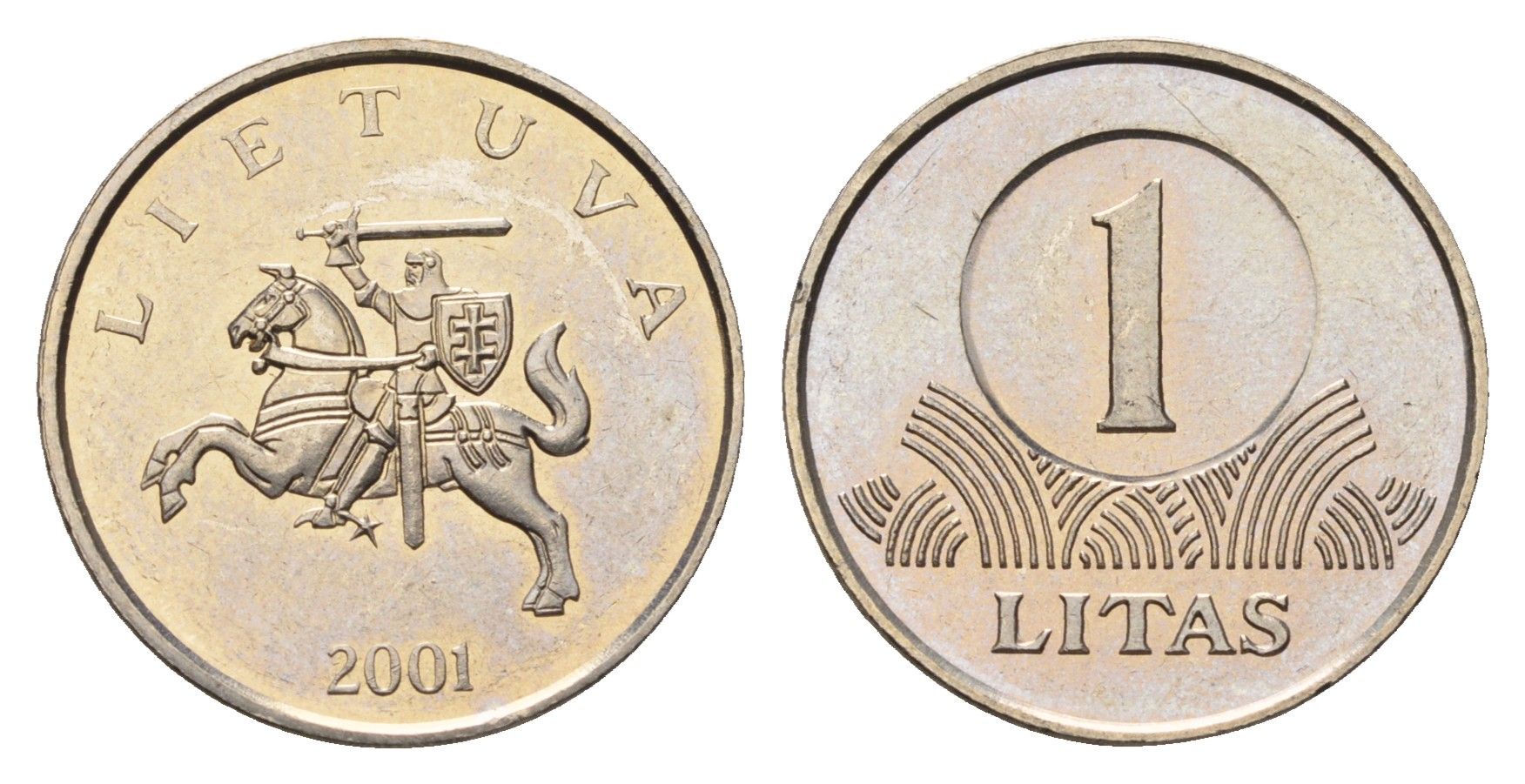 Литва 1 лит 2001 KM 111 медно-никель UNC 4686-1245