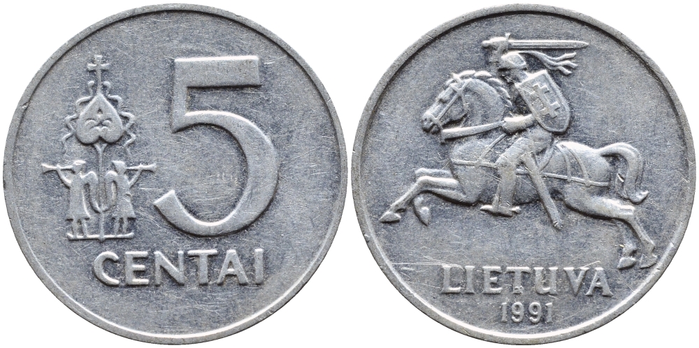 ЛИТВА 5 ЦЕНТОВ 1991 KM 87 алюминий 4393-836