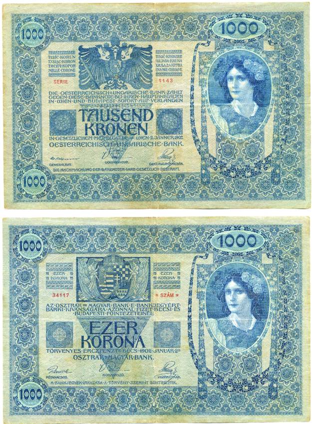 АВСТРИЯ 1000 КРОН 1902 2 ЯНВАРЯ 1902 Pick 8а бумага 8604-10-2-1