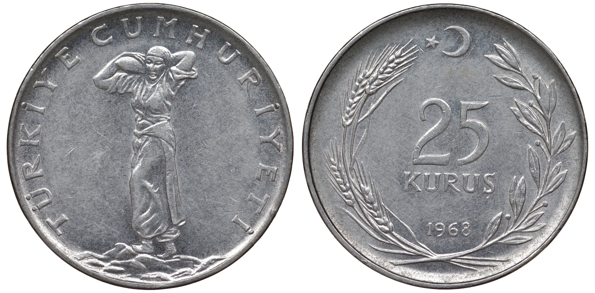 ТУРЦИЯ 25 КУРУШ 1968 KM 892.3 сталь 62-922