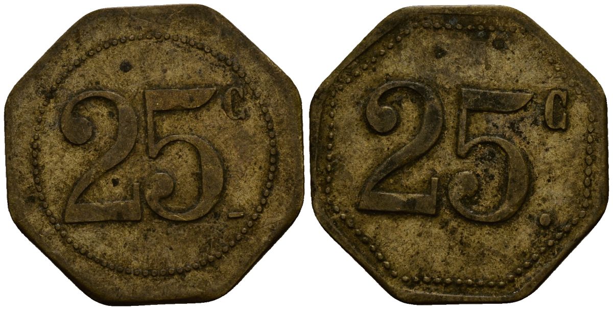 Франция 25 сантимов XIX-XX век ресторанный жетон латунь 4166-541