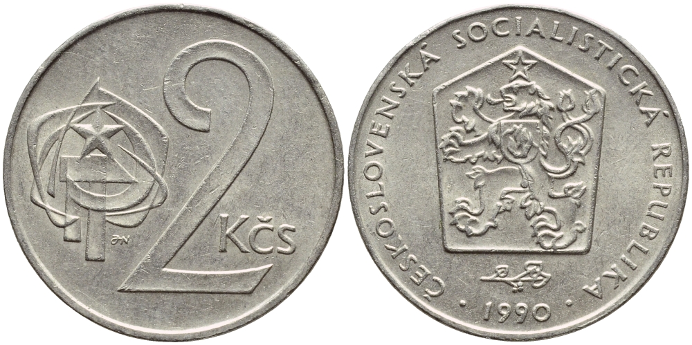 Чехословакия 2 кроны 1990 KM 75 медно-никель 4397-353