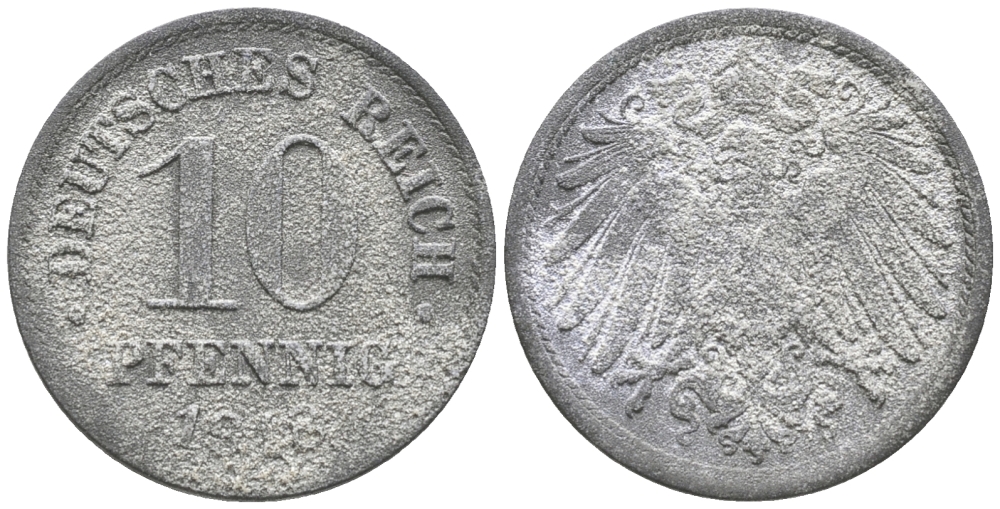 ГЕРМАНИЯ 10 ПФЕННИГОВ 1918 KM 26, J. 299 цинк 100-947