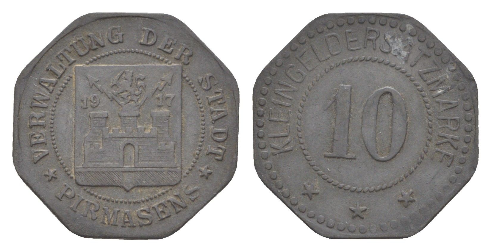 Пирмазенс 10 пфеннигов 1917 Funck 426.4, Men18 25724.4 цинк 4636-736