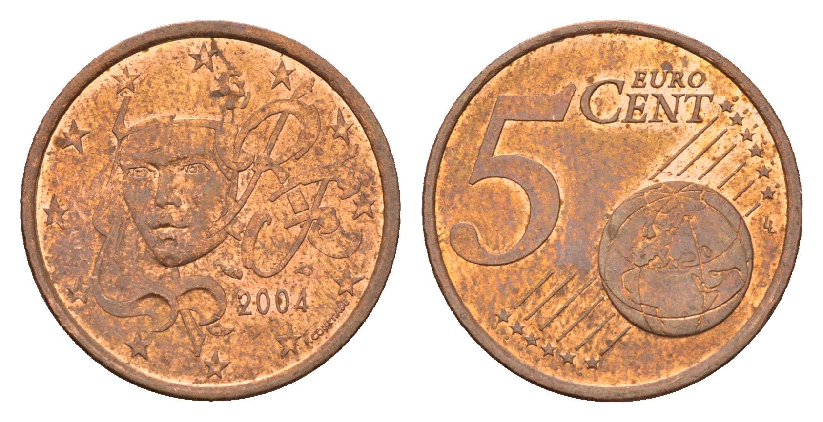 Франция 5 евроцентов 2004 KM 1284 сталь плакированная медью 4674-745