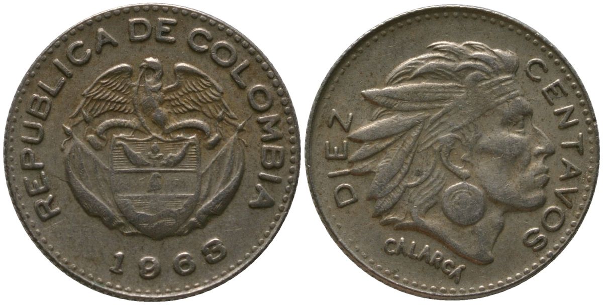 Колумбия 10 сентаво 1963 KM 212.2, Restrepo 380.11 медно-никель 4576-1043