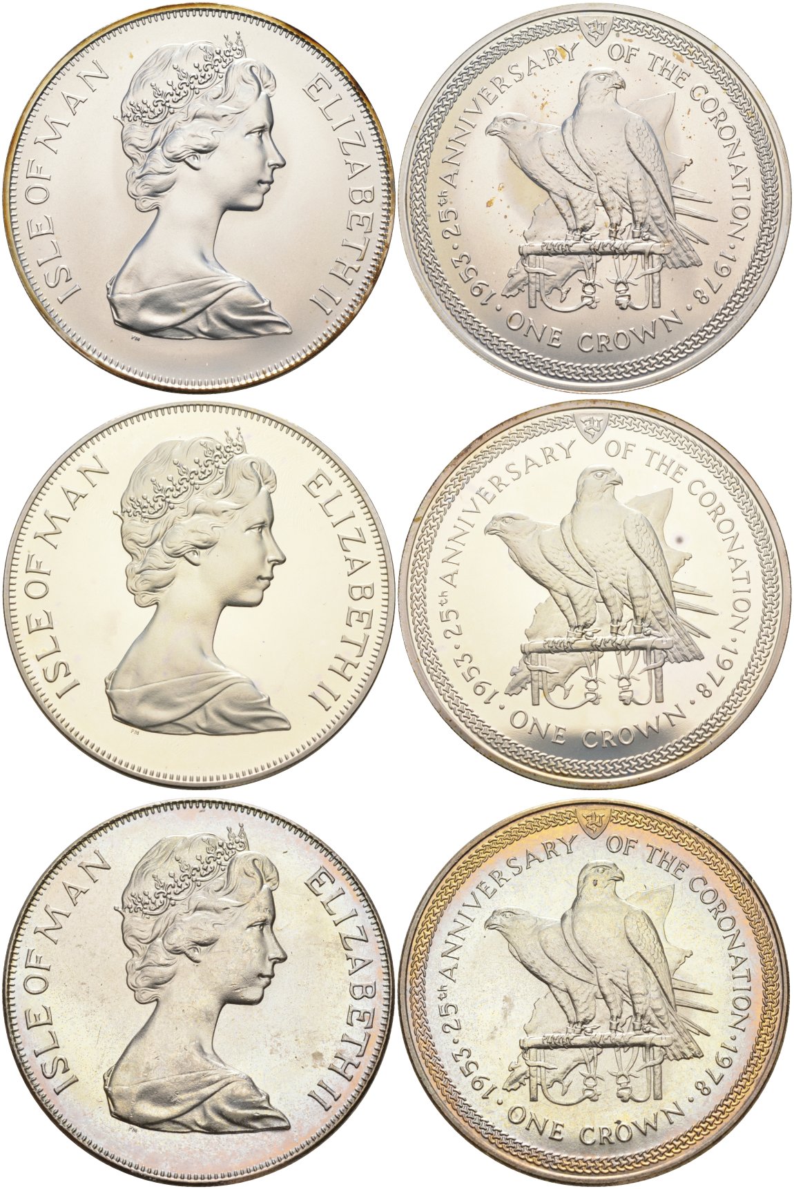 Остров Мэн 1 крона 1978 25 лет коронации королевы Елизаветы II, соколы, в буклете KM 43, 43а, 43а серебро, серебро, медно-никель PROOF, UNC, UNC 5-6-4-08