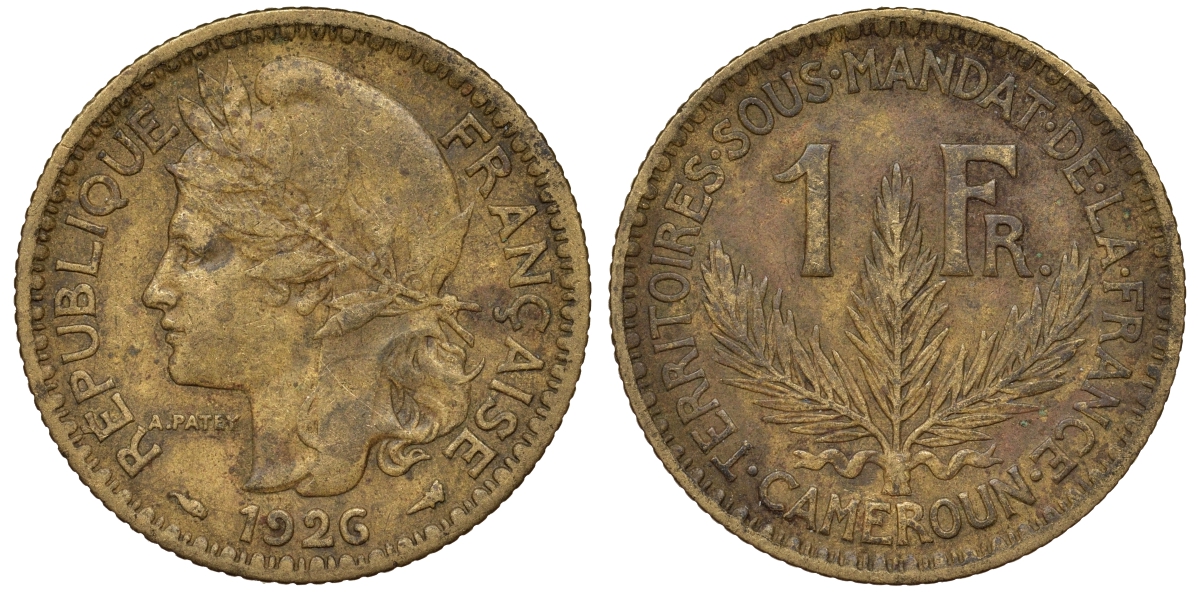 Французский Камерун 1 франк 1926 (а), монетный двор Париж KM 2 алюминиевая бронза 62-854