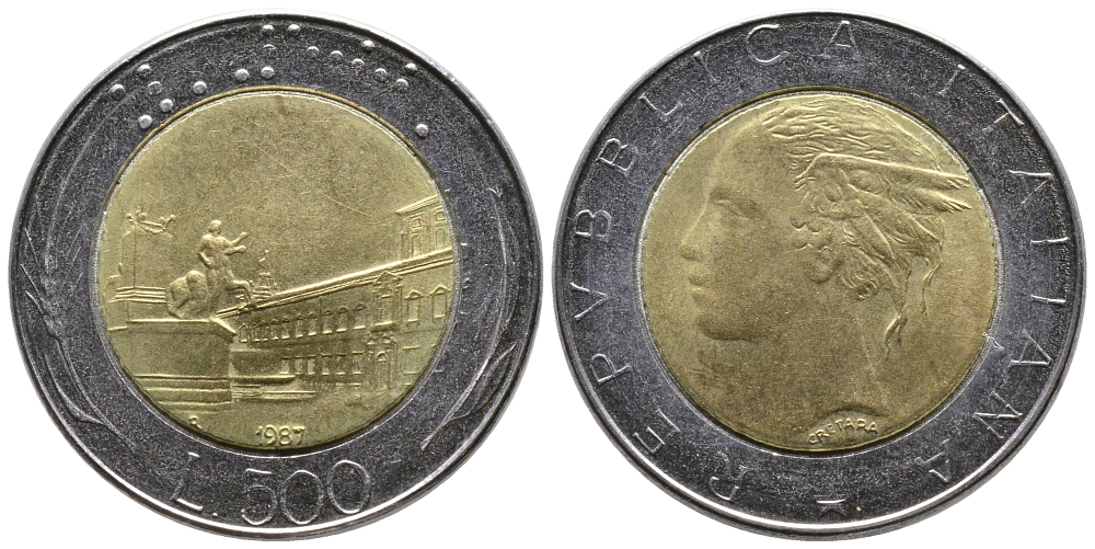 ИТАЛИЯ 500 ЛИР 1987 R KM 111 биметалл 83-1922