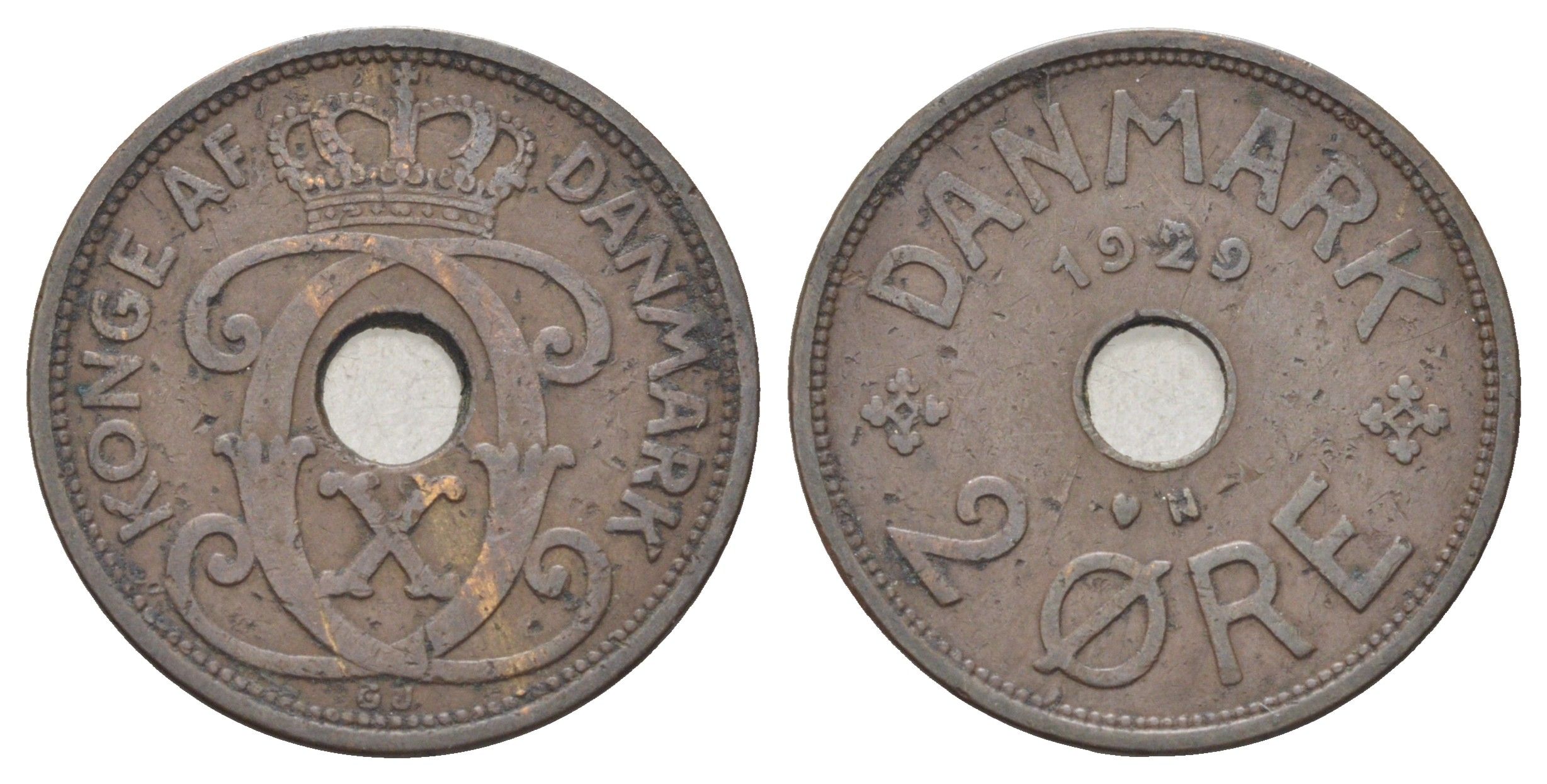 Дания 2 эре 1929 N, Кристиан X (1912-1947) KM 827 бронза 4701-737