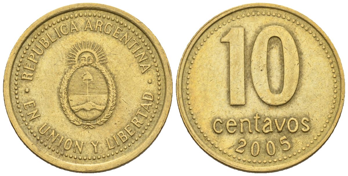 Аргентина 10 сентаво 2005 KM 107, CJ 3, Schon 110 алюминиевая бронза 4609-1254