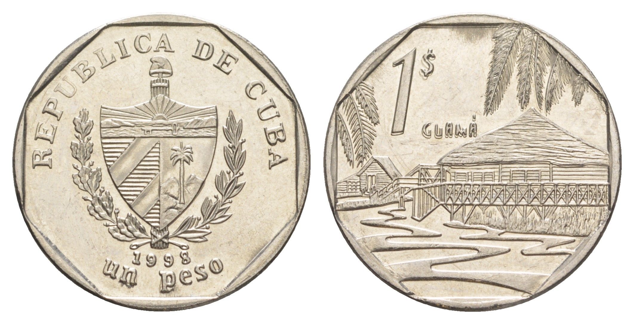 Куба 1 песо 1998 хижины Гуама KM 579 сталь плакированная никелем UNC 4648-1146