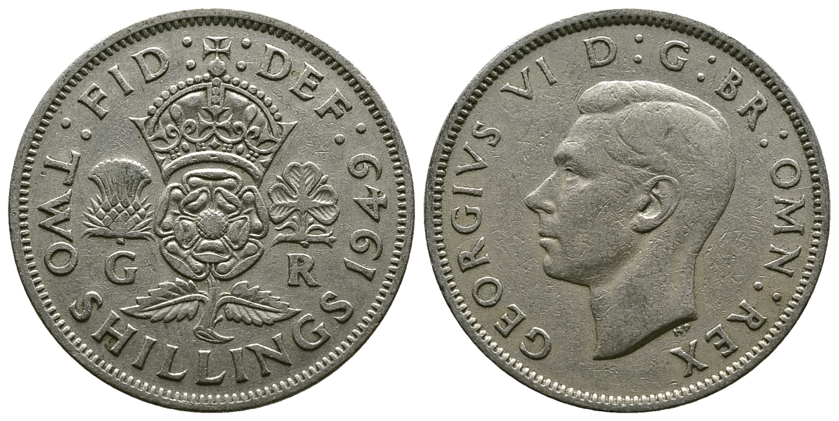 Великобритания 2 шиллинга (флорин) 1949 Георг VI (1936-1952) KM 878, Spink 4107 медно-никель 4381-1225