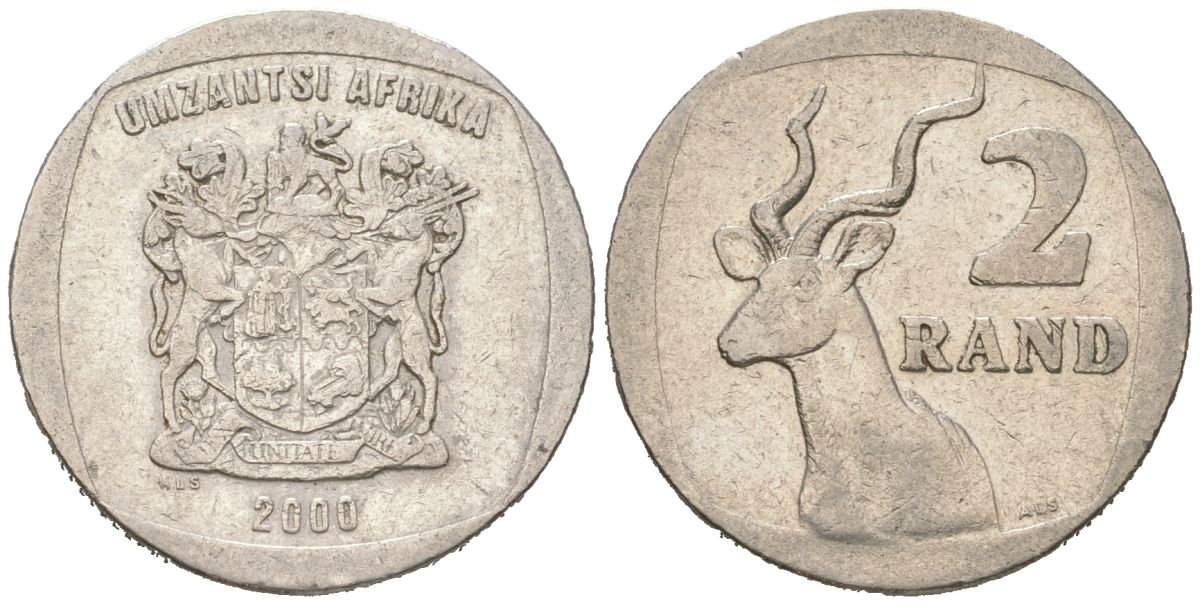 ЮАР 2 ранда 2000 KM 165 медь плакированная медно-никелем 4364-2017