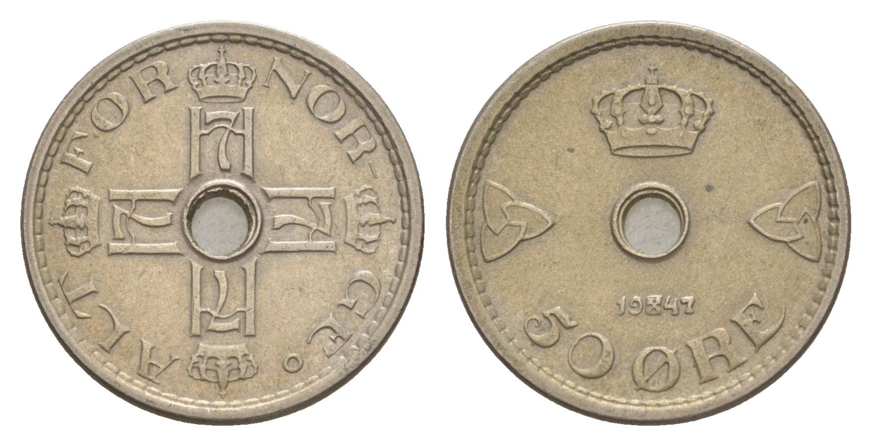 Норвегия 50 эре 1947 Хокон VII (1905-1957) KM 386 медно-никель aUNC 4635-414