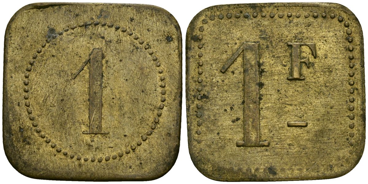 Франция 1 франк XIX-XX век ресторанный жетон латунь 4166-912