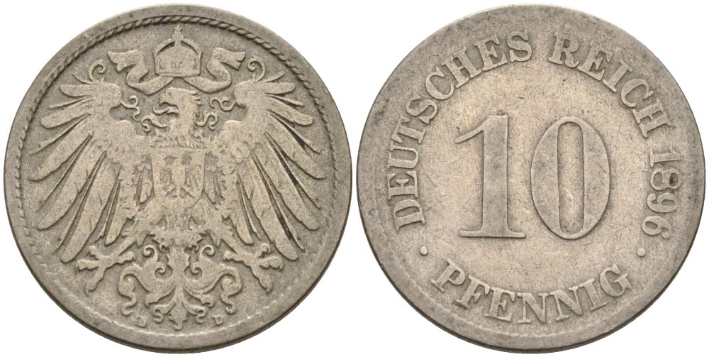 Германия 10 пфеннигов 1896 D KM 12, J. 13 медно-никель 4575-546