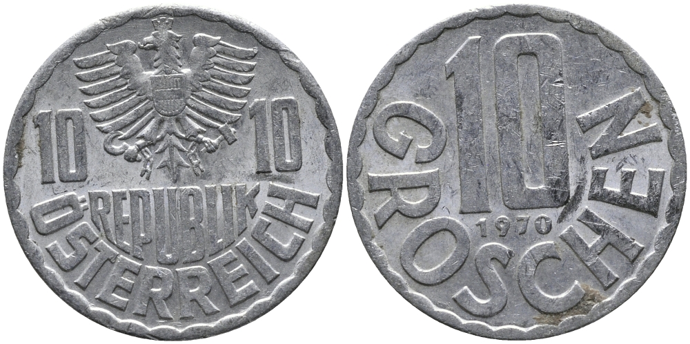 АВСТРИЯ 10 ГРОШЕЙ 1970 KM 2878 алюминий 33-337