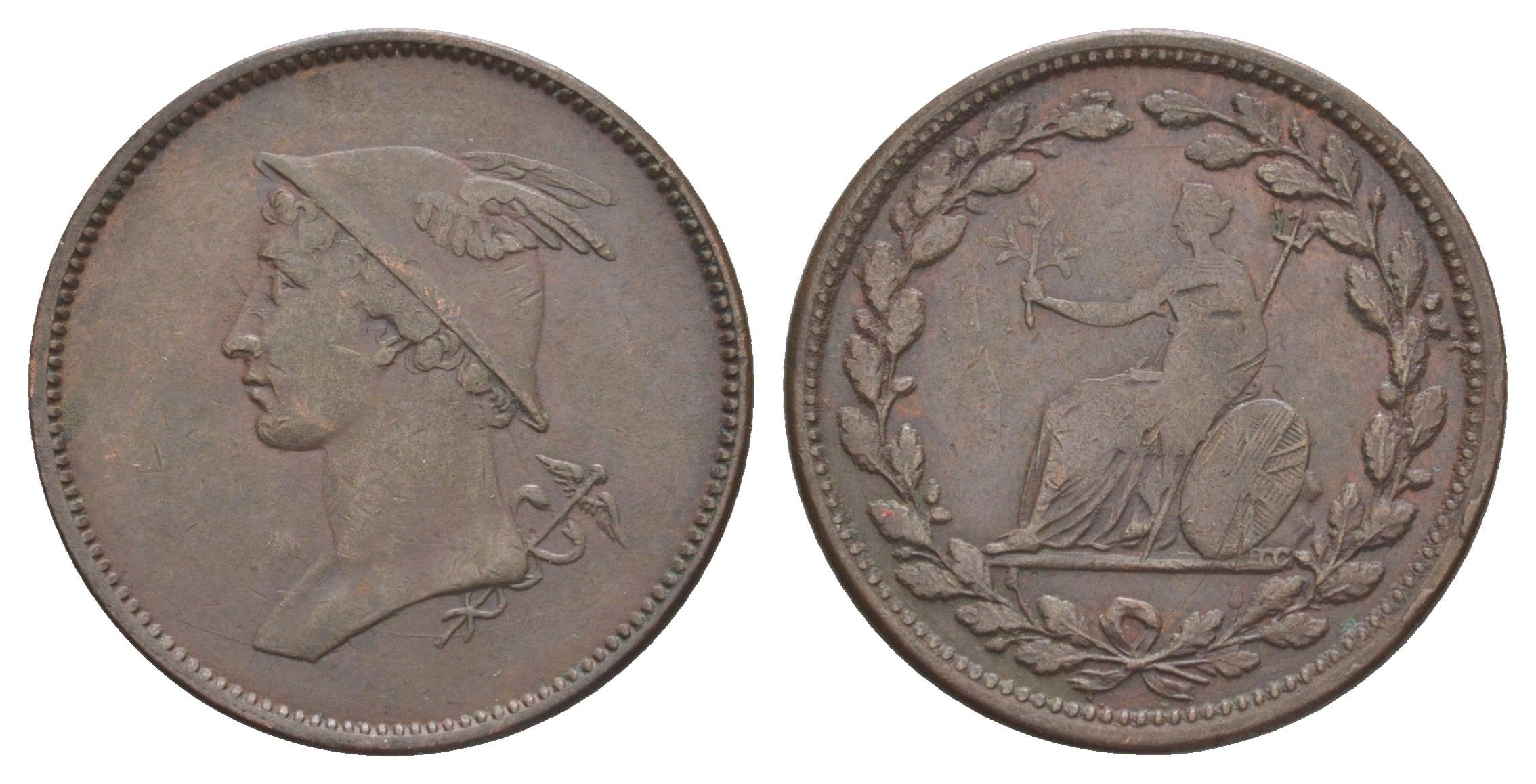 Великобритания 1/2 пенни ND (1809-1810) британская медная компания - Меркурий Withers?630/3 медь 1522-1032