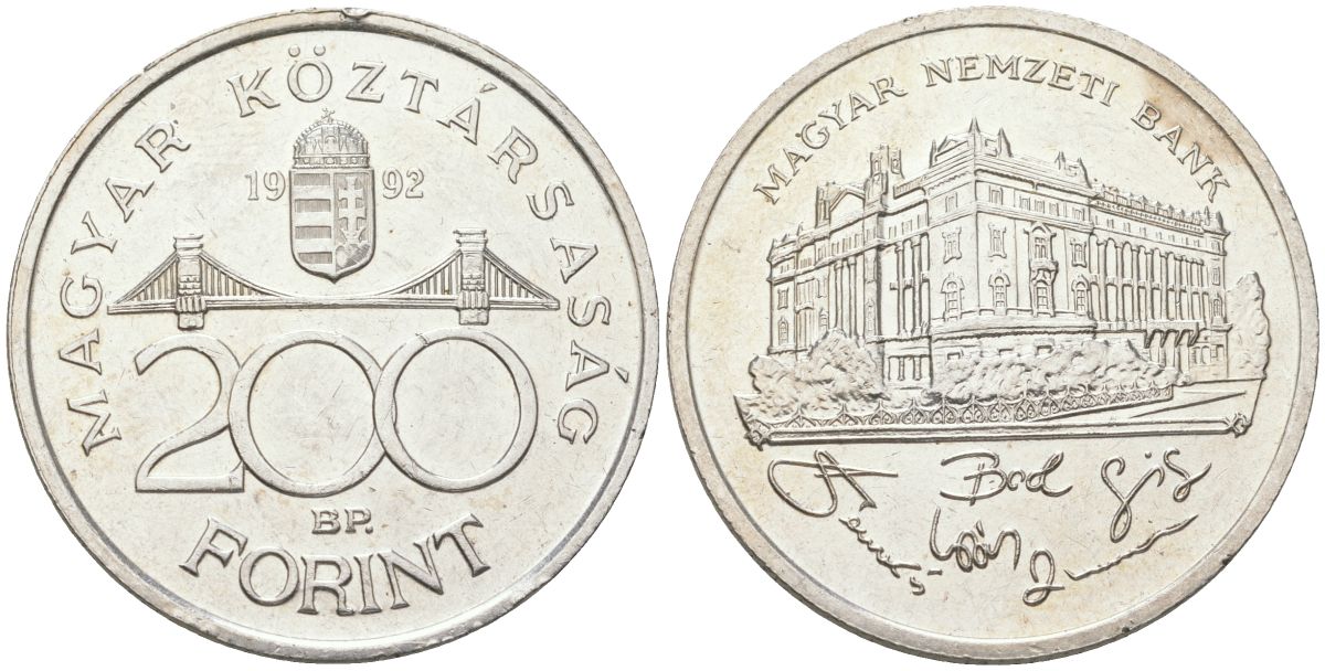 Венгрия 200 форинтов 1992 BP, национальный банк KM 689 серебро UNC 4140-1113